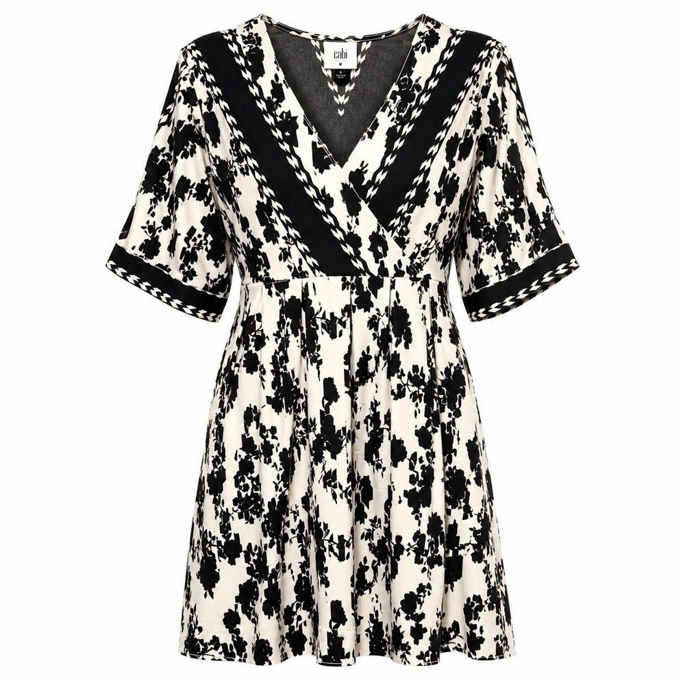 Cabi Whimsy Dress Women M Dark Academia Floral Faux Wrap Mini Cottagecore Boho